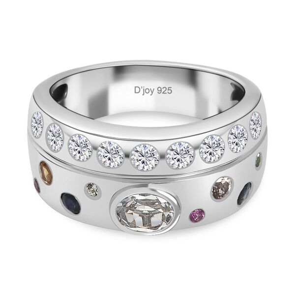 D joy AAA Premium Malagasy Regenbogen Mondstein, Mehrfarbiger Saphir Celestial Rainbow Ring 925 Silber rhodiniert (Gr&ouml;&szlig;e 19.00) ca. 1.35 ct