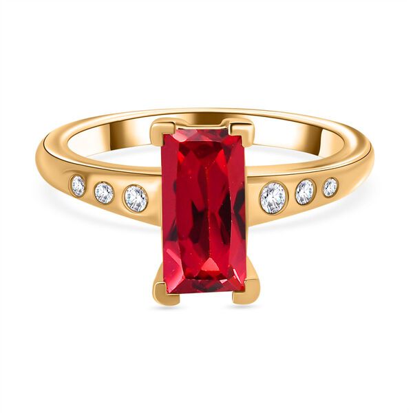 Lab Created Padparadscha-Saphir, Weißer Zirkon Ring 925 Silber Gelbgold Vermeil (Größe 20.00) ca. 2.44 ct image number 0