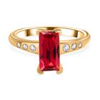 Lab Created Padparadscha-Saphir, Weißer Zirkon Ring 925 Silber Gelbgold Vermeil (Größe 20.00) ca. 2.44 ct