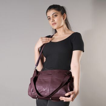 100% Echtleder Weekender Reisetasche mit RFID-Schutz, Burgunderrot