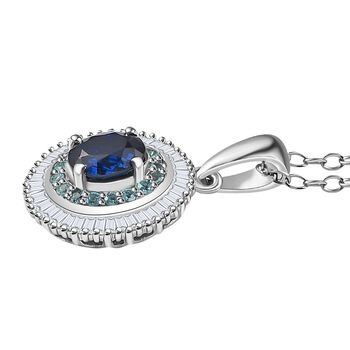 RHAPSODY zertifiziert und gepr&uuml;ft AAAA ceylonfarbener blauer Saphir, Paraiba Turmalin und VS Diamant Anh&auml;nger mit 45cm Kette in 950 Platin - 1,52 ct.
