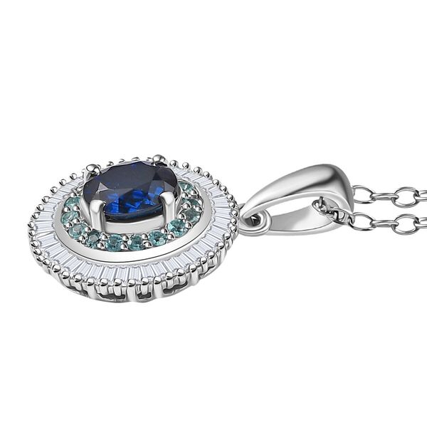 RHAPSODY zertifiziert und geprüft AAAA ceylonfarbener blauer Saphir, Paraiba Turmalin und VS Diamant Anhänger mit 45cm Kette in 950 Platin - 1,52 ct. image number 3