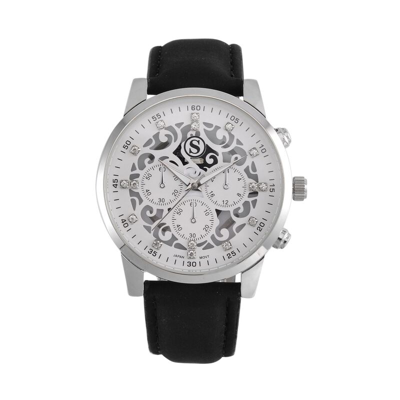 STRADA Exklusive Japanisches Uhrwerk mit schwarzer PU-Band und Edelstahl-Schnalle, Weißer Kristall, 23 cm image number 0