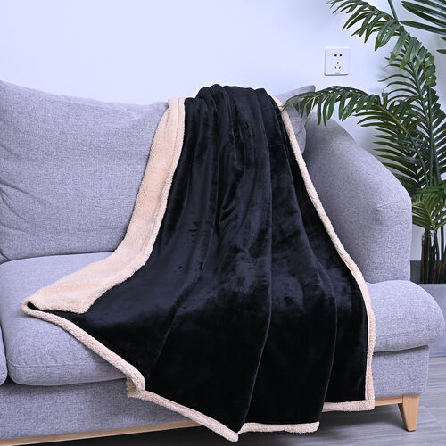 Superweiche Decke aus Sherpa und Flanell, Schwarz-Beige image number 0