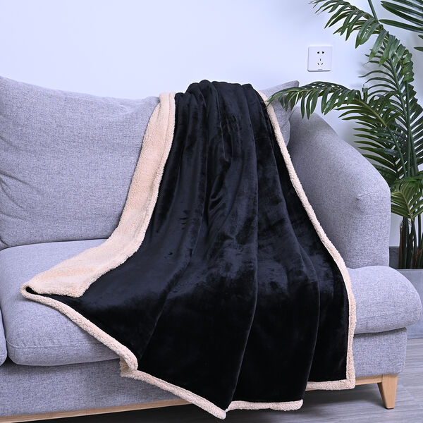 Superweiche Decke aus Sherpa und Flanell, Schwarz-Beige