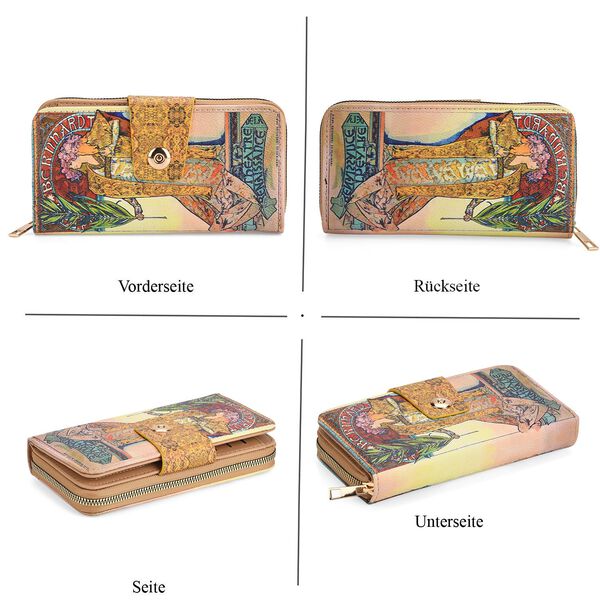 Langportemonnaie, RFID-Schutz, 19x4x9cm, Gelb Multicolor, Alphonse-Mucha-Motiv. image number 5