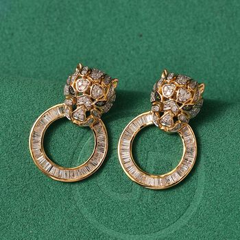 GP Trionfo Kollektion - Wei&szlig;er Diamant, Kanchanaburi Blauer Saphir Ohrringe 925 Silber 750 Gelbgold Vermeil ca. 1.76 ct