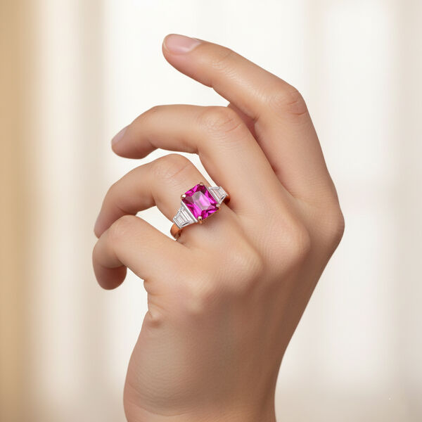 LUXURIANT - AAA Lab Grown Rosa Saphir, Moissanit Ring 925 Silber (Gr&ouml;&szlig;e 16.00) ca. 3.92 ct image number 3