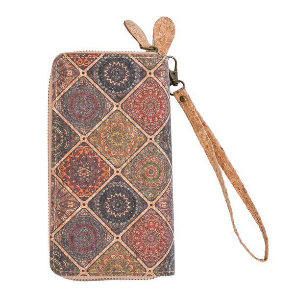 Kork Brieftasche mit RFID Schutz, Mandala Muster, Gr&ouml;&szlig;e 19x4x10 cm, Khaki