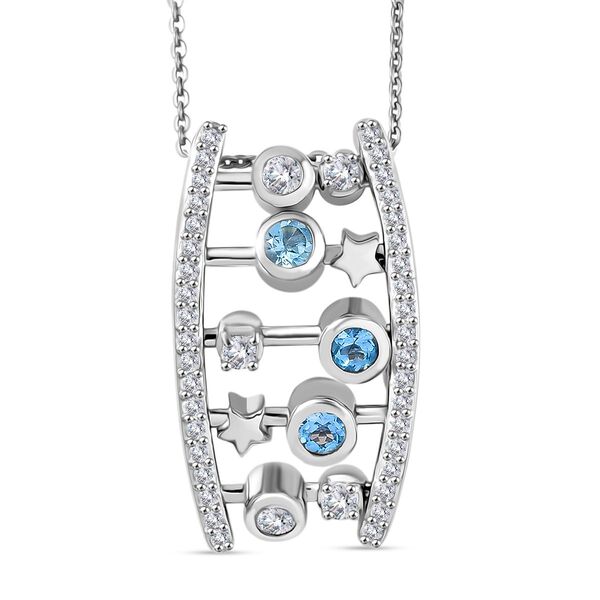 GP Celestial Kollektion- Schweizer Blautopas, Zirkon und blauer Saphir Anh&auml;nger mit 50cm Kette - 1,45 ct.