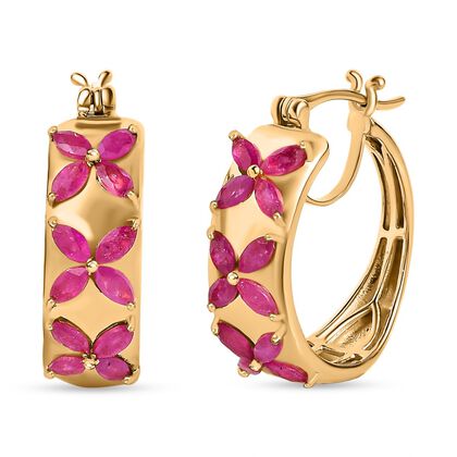 Afrikanischer Rubin (Fissure gef&uuml;llt) Ohrringe 925 Silber Gelbgold Vermeil ca. 2,64 ct.