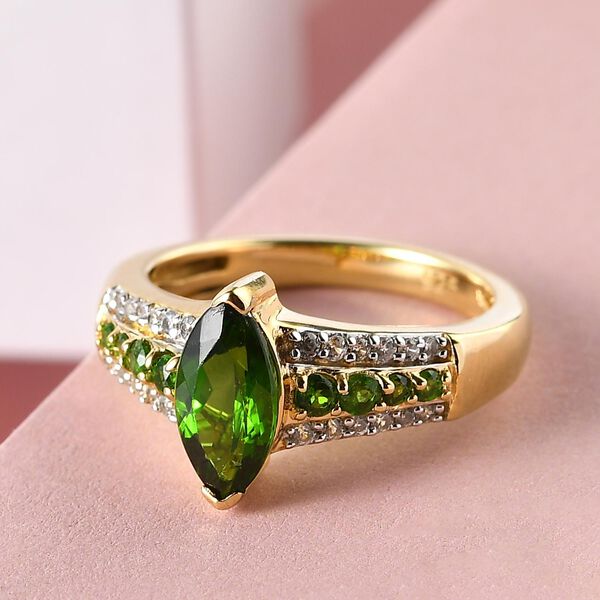 Natürlicher Chromdiopsid-Ring, 925 Silber Gelbgold Vermeil  ca. 1,55 ct image number 2