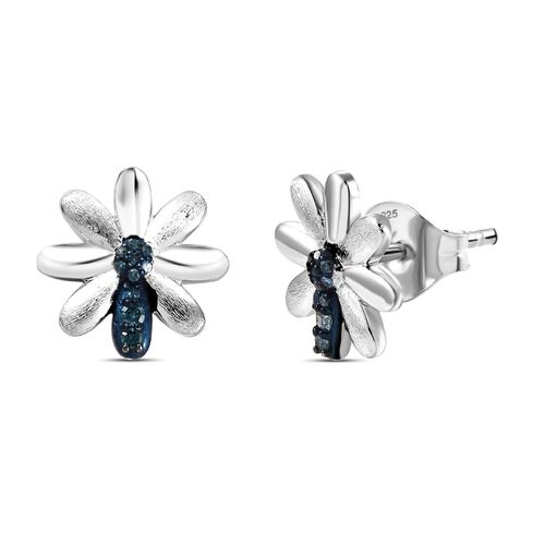 GP Italian Garden Kollektion - Blaue Diamant und Kanchanaburi blaue Saphir Ohrringe, 925 Silber rhodiniert - 0,13 ct. image number 0