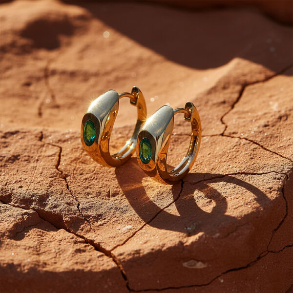 D'Joy Smaragd-Quarz Triplette Ohrringe 925 Silber 750 Gelb Vergoldet ca. 1,13 ct. image number 1