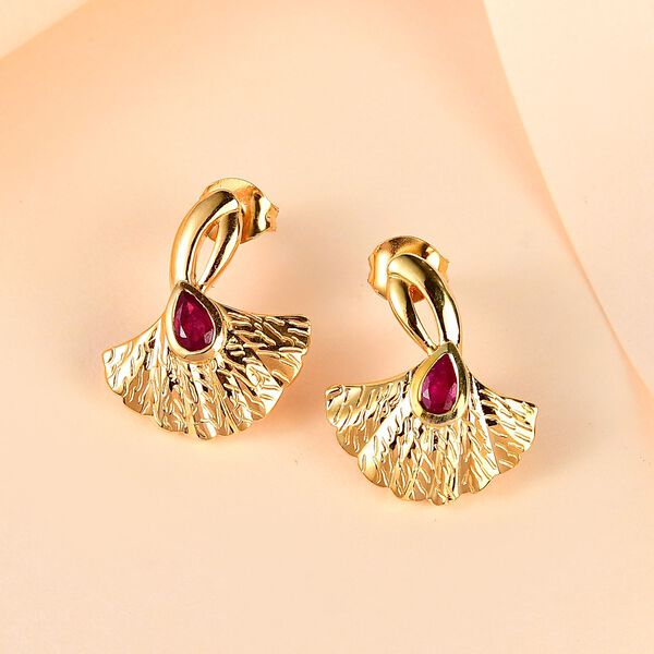 GP Spezial Kollektion - AA Afrikanische Rubin (Fissure gef&uuml;llt), Kanchanaburi Blauer Saphir Ohrringe 925 Silber Gelbgold Vermeil ca. 0.67 ct image number 2