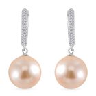 Weiße Muschelkernperle, Weißer Zirkonia Ohrringe 925 Silber rhodiniert