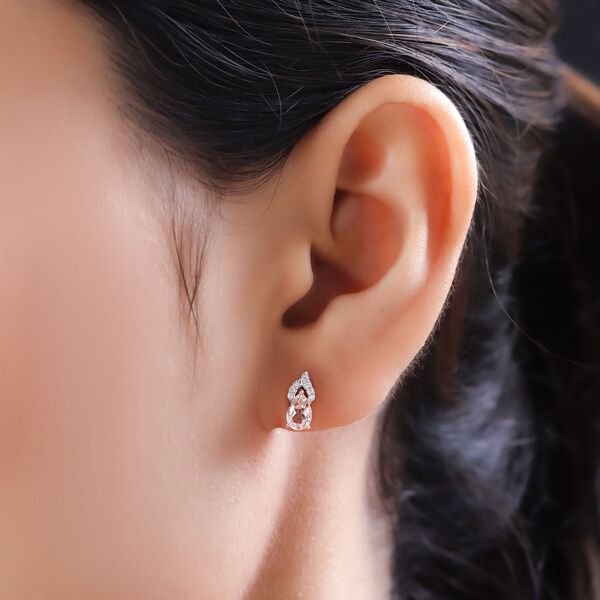 Morganit und wei&szlig;e Zirkon-Ohrringe, 925 Silber Ros&eacute;gold Vermeil ca. 0.84 ct image number 3