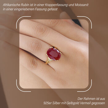 Afrikanischer Rubin und Moissanit-Ring - 13,71 ct.