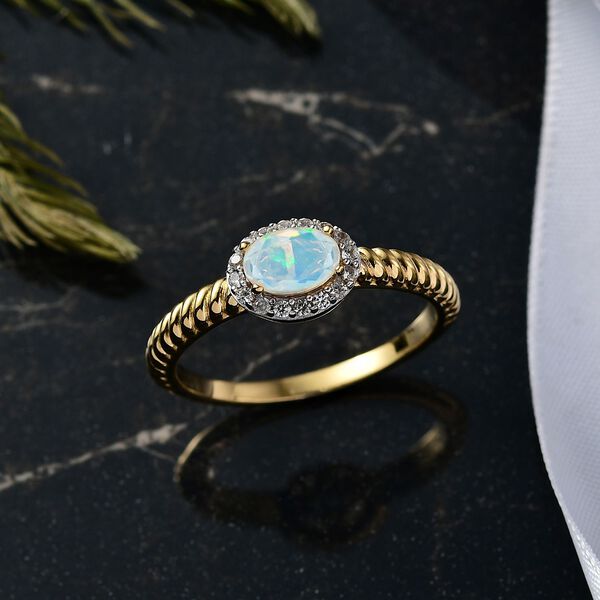 D'Joy AA Natürlicher, äthiopischer Welo Opal, Weißer Zirkon Ring 925 Silber vergoldet (Größe 16.00) (10-15 Werktage Lieferzeit) ca. 0.67 ct image number 1