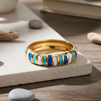 Emaille-Armreif im Streifen-Design, Hell- und Dunkelblau, ca. 18,5 cm, ca. 43 g