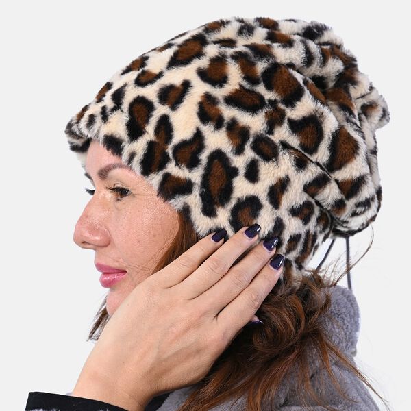 2 in 1 Infinity Schal und M&uuml;tze, Leopardenmuster, Wei&szlig; und Braun image number 3