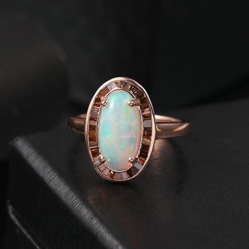D’joy AA Natürlicher, äthiopischer Welo Opal, Roter Diamant Ring 925 Silber 750 Roségold Vermeil (Größe 19.00) ca. 2,75 ct image number 1