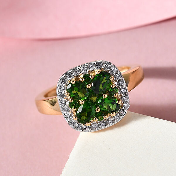 Nat&uuml;rlicher Chromdiopsid und Zirkon Ring 925 Silber vergoldet  ca. 1,26 ct image number 2