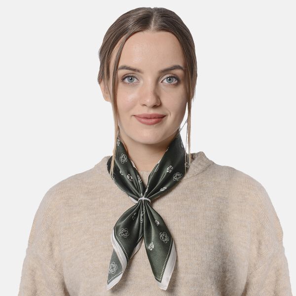 LA MAREY - Unisex Maulbeerseiden Schal, Blumenmuster, Gr&uuml;n