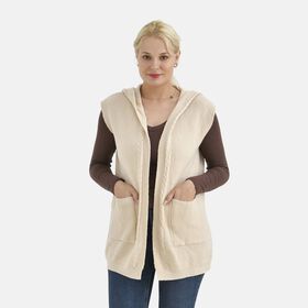 Damen Strickweste mit Kapuze und Taschen, Einheitsgröße, beige