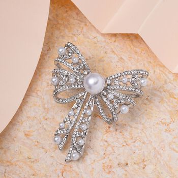 Kunststoff Perle, Wei&szlig;er Kristall Brosche