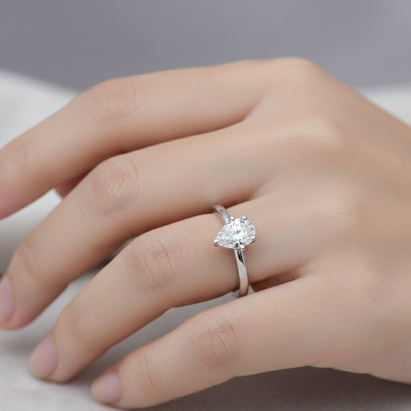 LUXURIANT SGL zertifizierter SI-GH Labor Tropfen-Diamant Ring, 925 Silber rhodiniert - 1 ct. image number 2