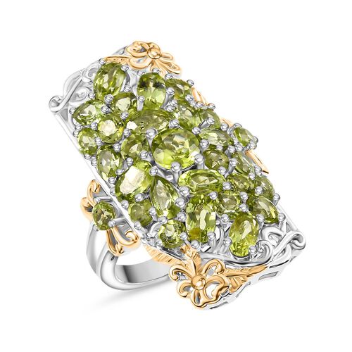 Djoy Natürlicher Peridot Ring 925 Silber Rhodiniert und 750 Gelbgold Vermeil (Größe 18.00) ca. 5.34 ct image number 0