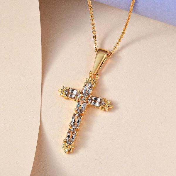 AAA Turkizit Kreuz-Anh&auml;nger mit Kette, 925 Silber Gelbgold Vermeil ca. 1.63 ct image number 3