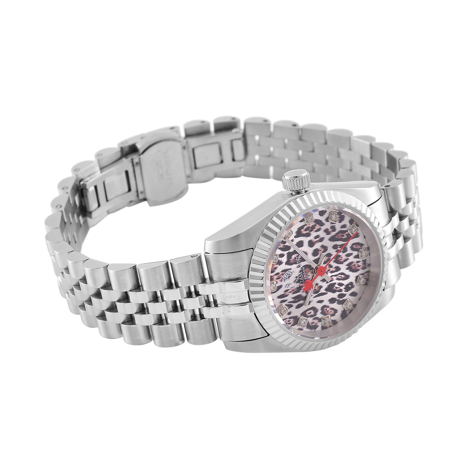 William Hunt Moissanit Uhr Edelstahl mit Ronda 763 Swiss Movement und silbernem Schneeleoparden Zifferblatt