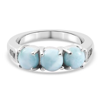 Larimar und Zirkon 3 Steinring 925 Silber platiniert (Gr&ouml;&szlig;e 16.00) ca. 1,58 ct