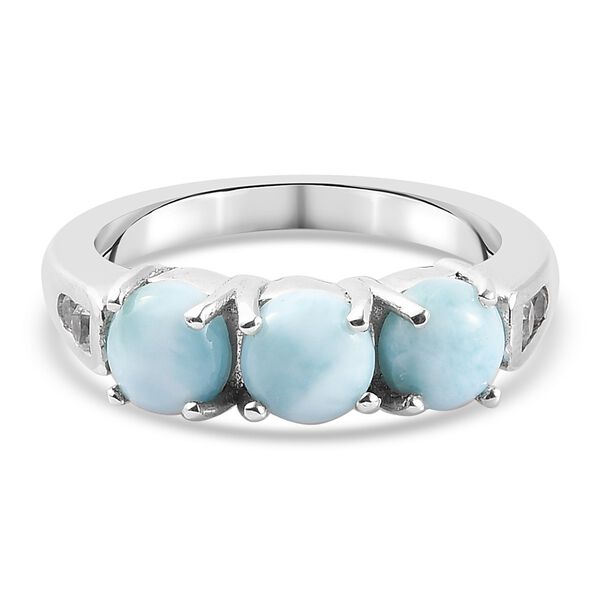 Larimar und Zirkon 3 Steinring 925 Silber Platin-&Uuml;berzug