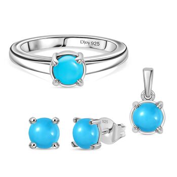 3er Set - D joy Sleeping Beauty T&uuml;rkis Ohrringe, Ring und Anh&auml;nger, Gr&ouml;&szlig;e (16.00), 925 Silber rhodiniert, ca. 1.76 ct
