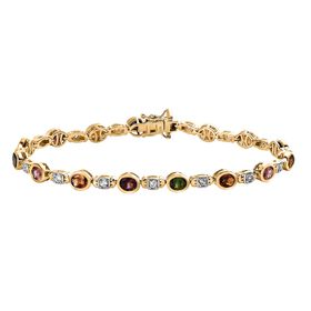 Mehrfarbiges-Turmalin, Weißer Zirkon Armband, ca. 20 cm 925 Silber vergoldet ca. 6.11 ct