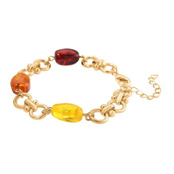 Simuliertes Mehrfarbiges Bernstein Armband ca. 19 cm + 5 cm Extender, goldfarben