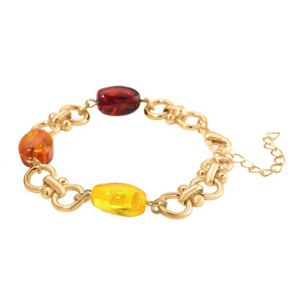 Simuliertes Mehrfarbiges Bernstein Armband ca. 19 cm + 5 cm Extender, goldfarben image number 4