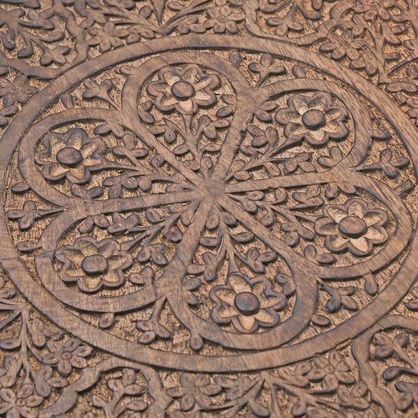 NAKKASHI Tisch Mangoholz handgeschnitzt sechseckig 68 x 68 x 49 cm Burnt-Finish image number 8