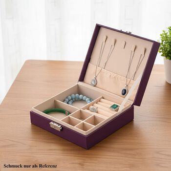Schmuck Aufbewahrungsbox mit Haken, abschlie&szlig;bar mit Schl&uuml;ssel, 6 F&auml;cher, 19x17x6,8cm, Lila