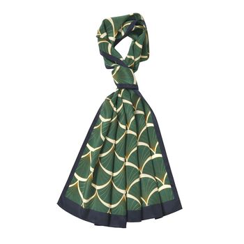 LA MAREY: Premium Selection - 100% Maulbeerenseiden-Halstuch mit P&auml;onien Druck, 35x150 cm, gr&uuml;n