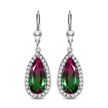 Wassermelonen-Quarz-Triplett und wei&szlig;e Zirkon-Ohrringe, 925 Silber platiniert ca. 8.24 ct