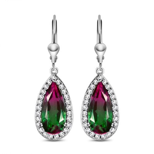 Wassermelonen-Quarz-Triplett und Zirkon-Halo-Ohrhänger in Silber image number 0