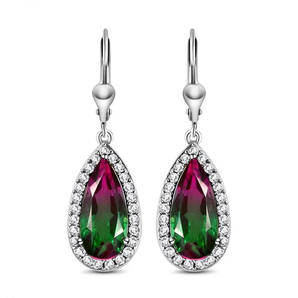 Wassermelonen-Quarz-Triplett und Zirkon-Halo-Ohrhänger in Silber image number 0