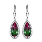 Wassermelonen-Quarz-Triplett und weiße Zirkon-Ohrringe, 925 Silber platiniert ca. 8.24 ct