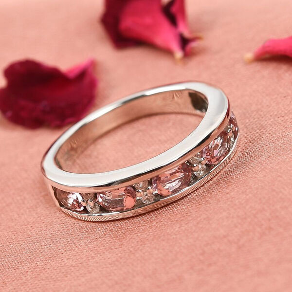 Rosa Turmalin und Zirkon Band Ring 925 Silber Platin-Überzug image number 2