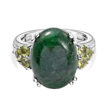 Gr&uuml;ner Aventurin, Peridot Ring Messing platiniert (Gr&ouml;&szlig;e 18.00) ca. 9,82 ct