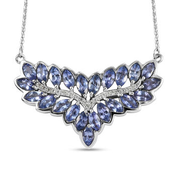 Tansanit und Zirkon Halskette 45 cm 925 Silber platiniert ca. 3,72 ct